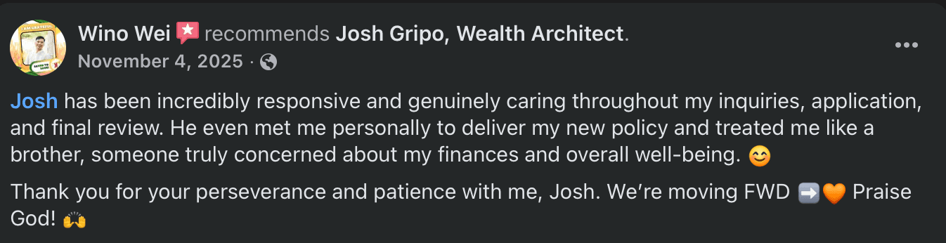 Facebook recommendation screenshot for Josh Gripo