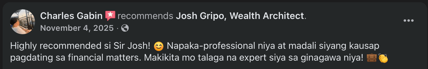 Facebook client review screenshot for Josh Gripo